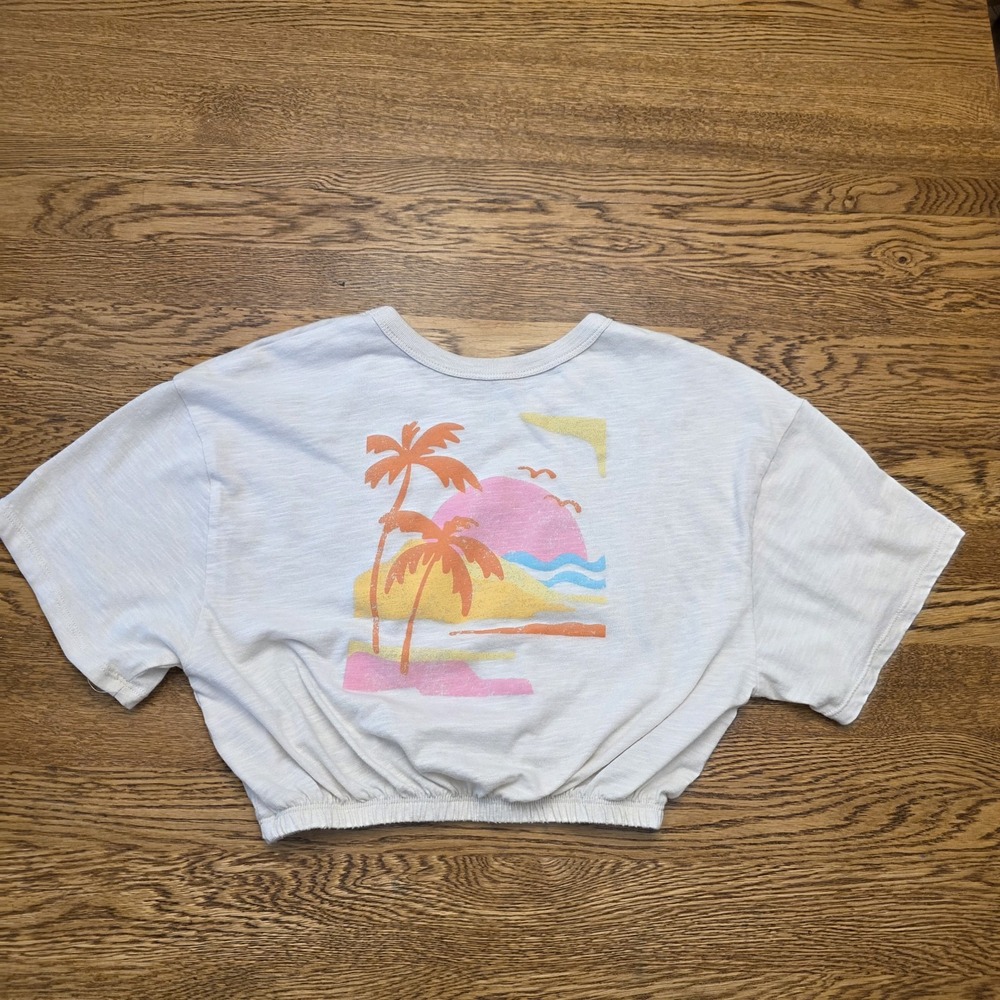 Arizona Body Sleepwear Sz S "Endless Summer" Tropical Palm Trees Cropped White - Picture 6 of 8